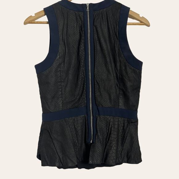 Rebecca Taylor Navy Black Paneled Snakeskin Leather Sleeveless Peplum Top Size 6 - Picture 6 of 8